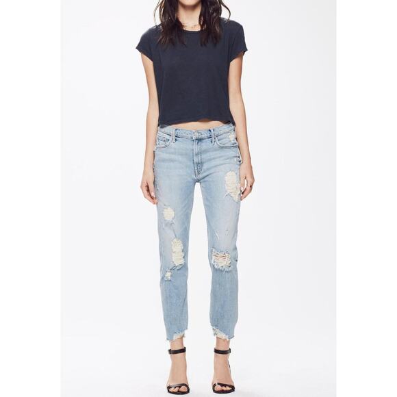 MOTHER The Sinner Distressed Cropped Jeans Thanks for Nothin Light Wash size 27 - Picture 1 of 11